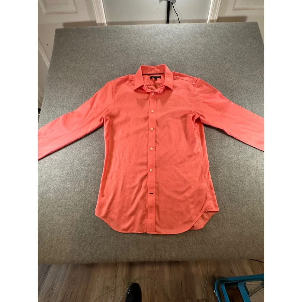 Banana Republic Mens Non-Iron Tailored Slim Fit Shirt Coral Pink Long Sleeve M